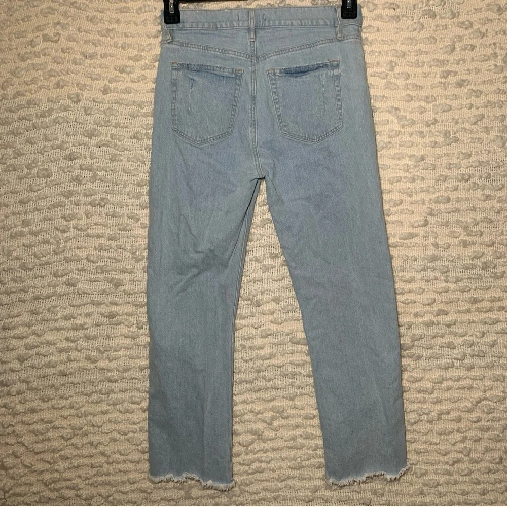LOFT WOMENS SIZE 0 BLUE JEANSHIGH WAIST STRAIGHT CROP DISTRESSED FRAYED HEM FEST